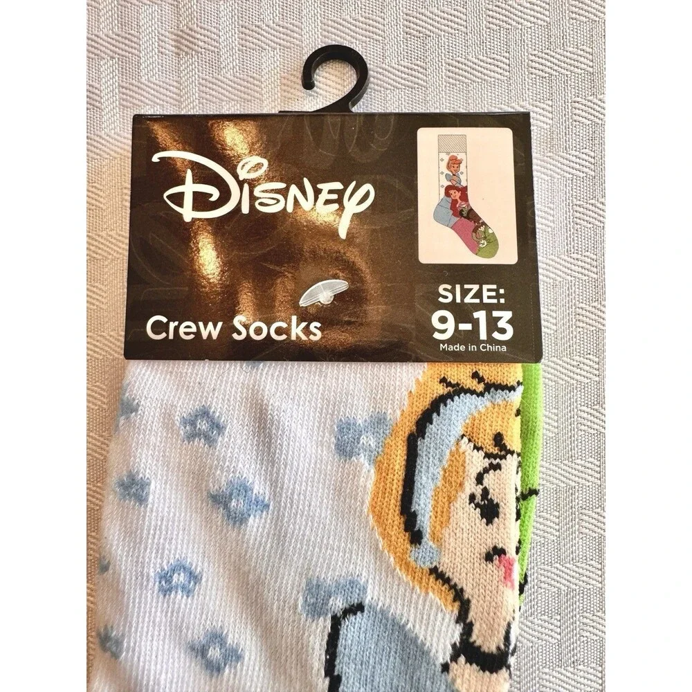 Disney Princess Cinderella Ariel Tiana Crew Socks‎ Size 9-13